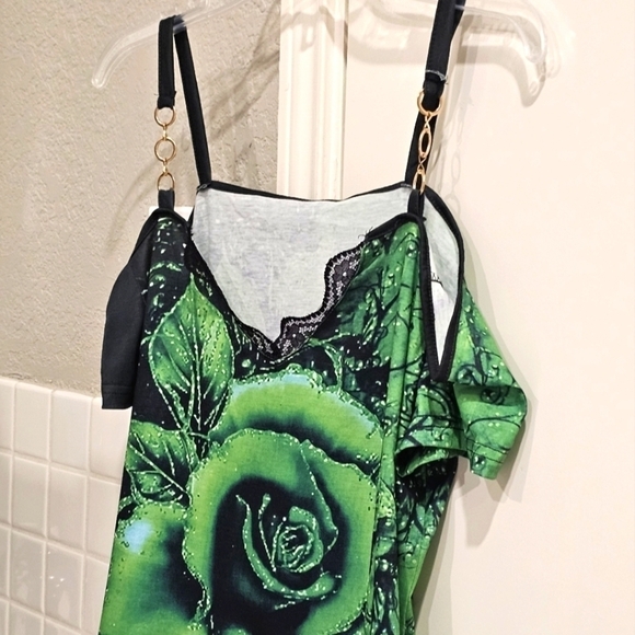 NWOT Amazon sexy green top w lace bodice and gold decor XL - Picture 4 of 11